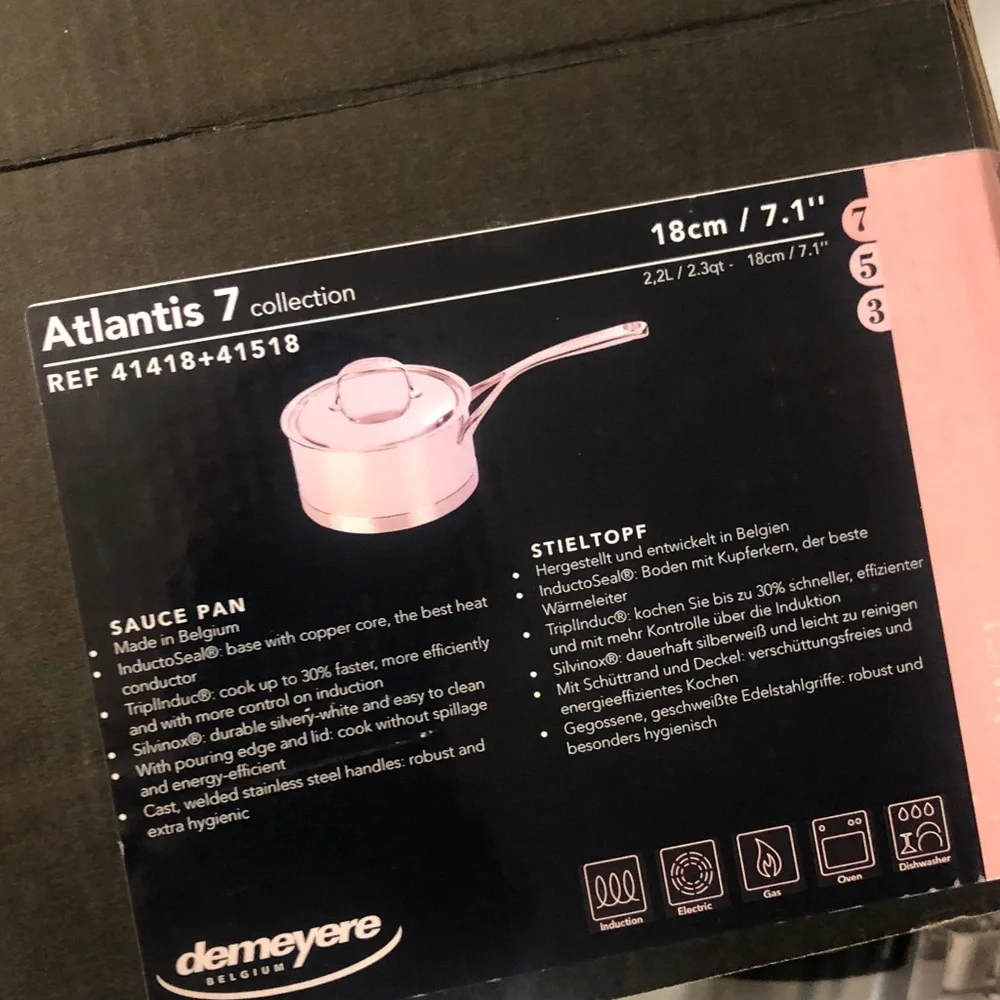Demeyere Atlantis 7 2.3 quart saucepan with lid new in box - highest quality SS